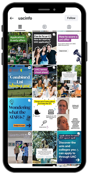 Phone screen displaying UAC social media grid