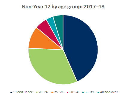 Pie chart showing breakdown of non-year 12 applicants by age group 2017-2018