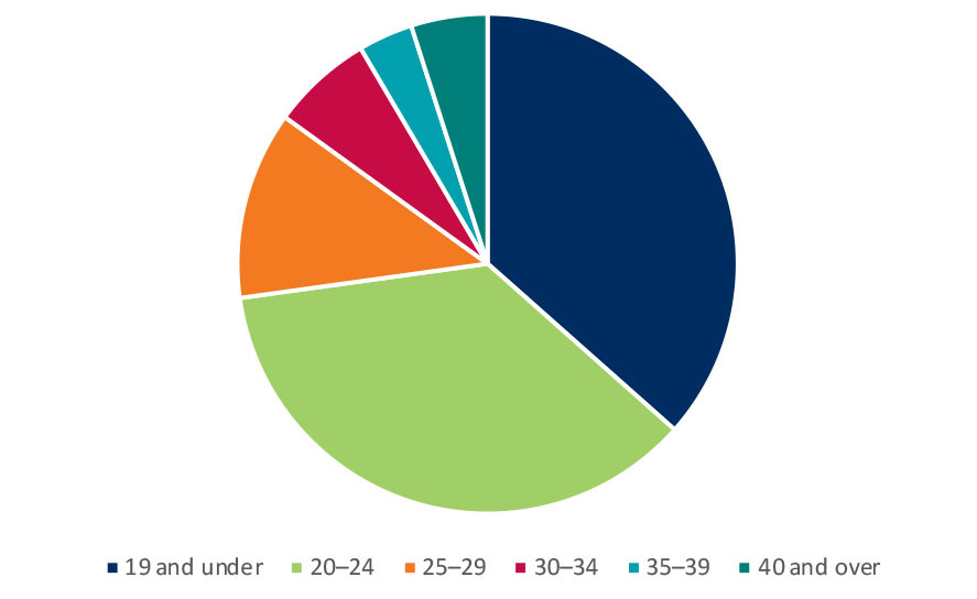 Pie chart of non Year 12s by age group